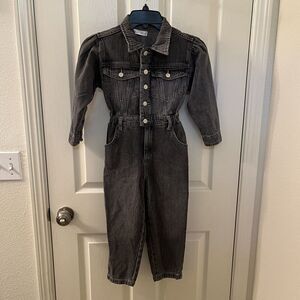 Zara Kids Girls Gray Glam Denim Jumpsuit Long Sleeve Size 7